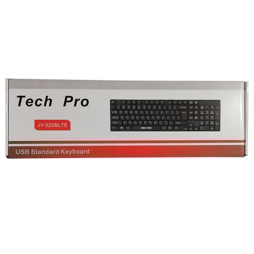 Tech Pro USB Standard Keyboard packaging box with product image and model number JY-520BLT-E
